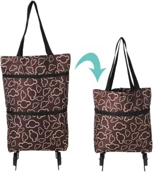 Foldable Shopping Cart with Wheels, Portable Reusable Grocery Trolley Bag, 18L Bag for Travel, Shopping, and Camping