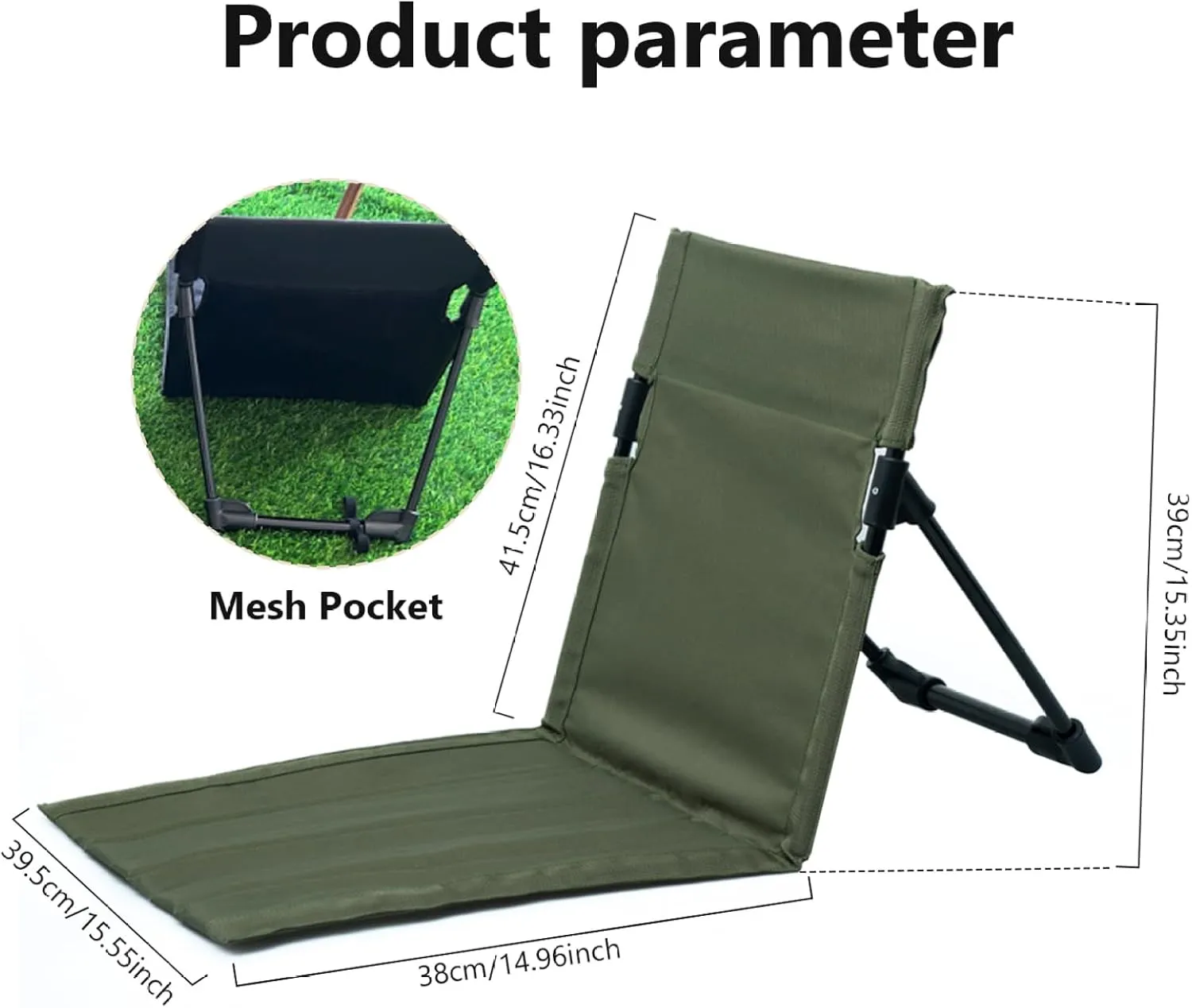 Folding Beach Chair, Breathable Stable Portable Beach Chair with Sponge Filling, Mesh Pocket, Lightweight Soft Sturdy for Fishing, Barbecues, Hiking (Olive Green)