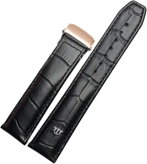 for Maurice Lacroix Watchbands Genuine Leather Watch Strap 20mm 22mm Folding Buckle Leisure Business Cow Leather Bracelet (Color : Black Rose Buckle, Size : 22mm)