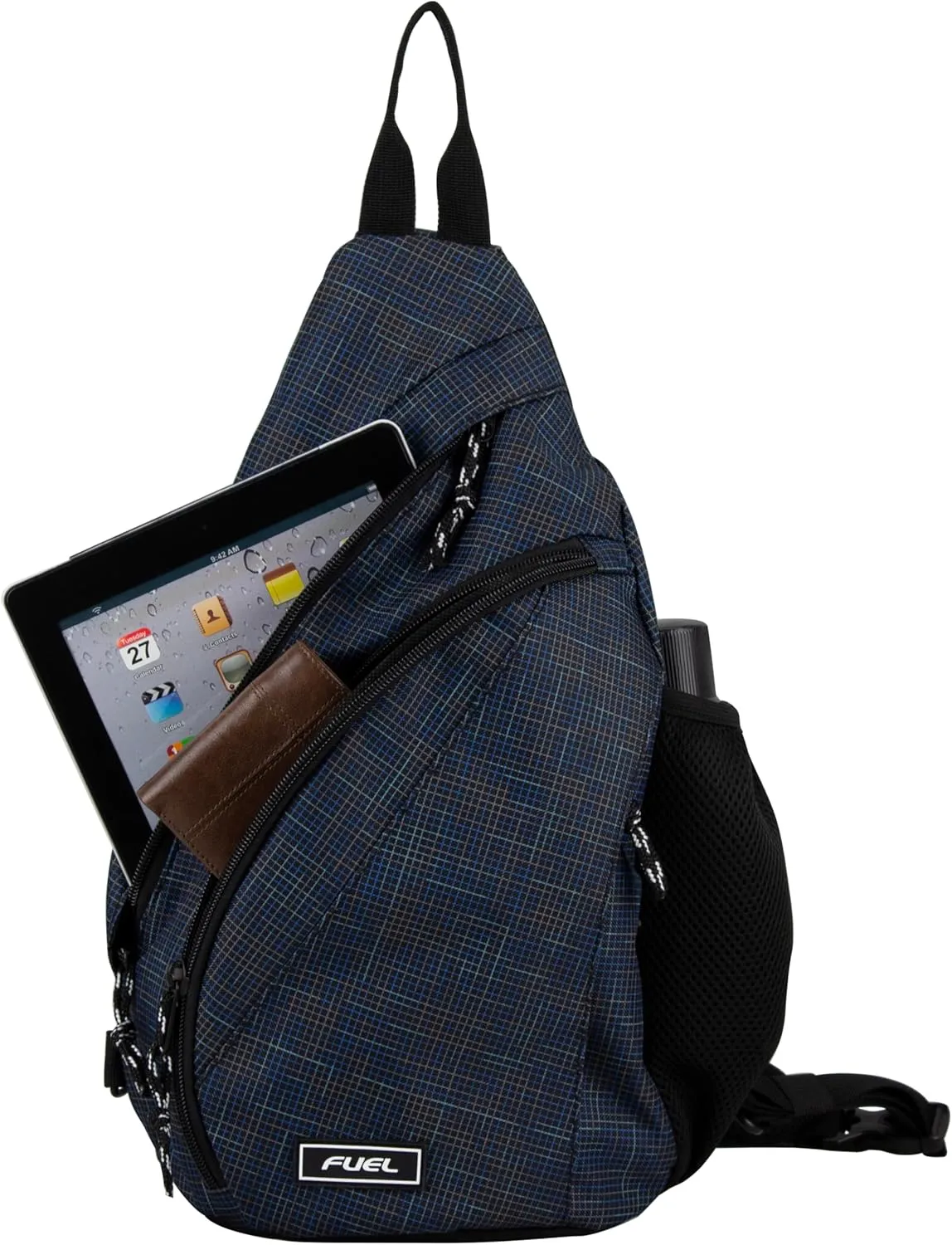 FUEL Sling Bag Hiking Travel Backpack Crossbody Chest Daypack for Men and Women Large Riptide Lightweight Grid