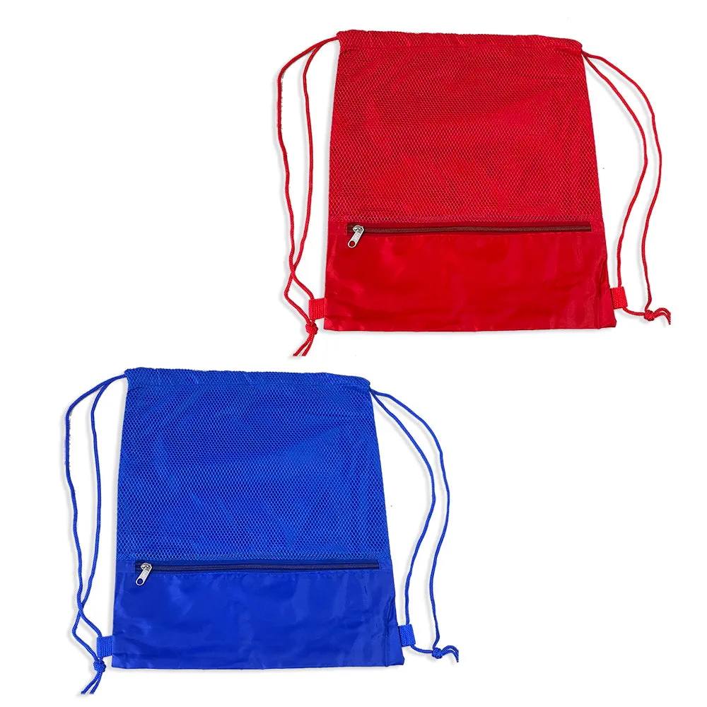 Fun Day Mesh Zip Pocket Drawstring Bag