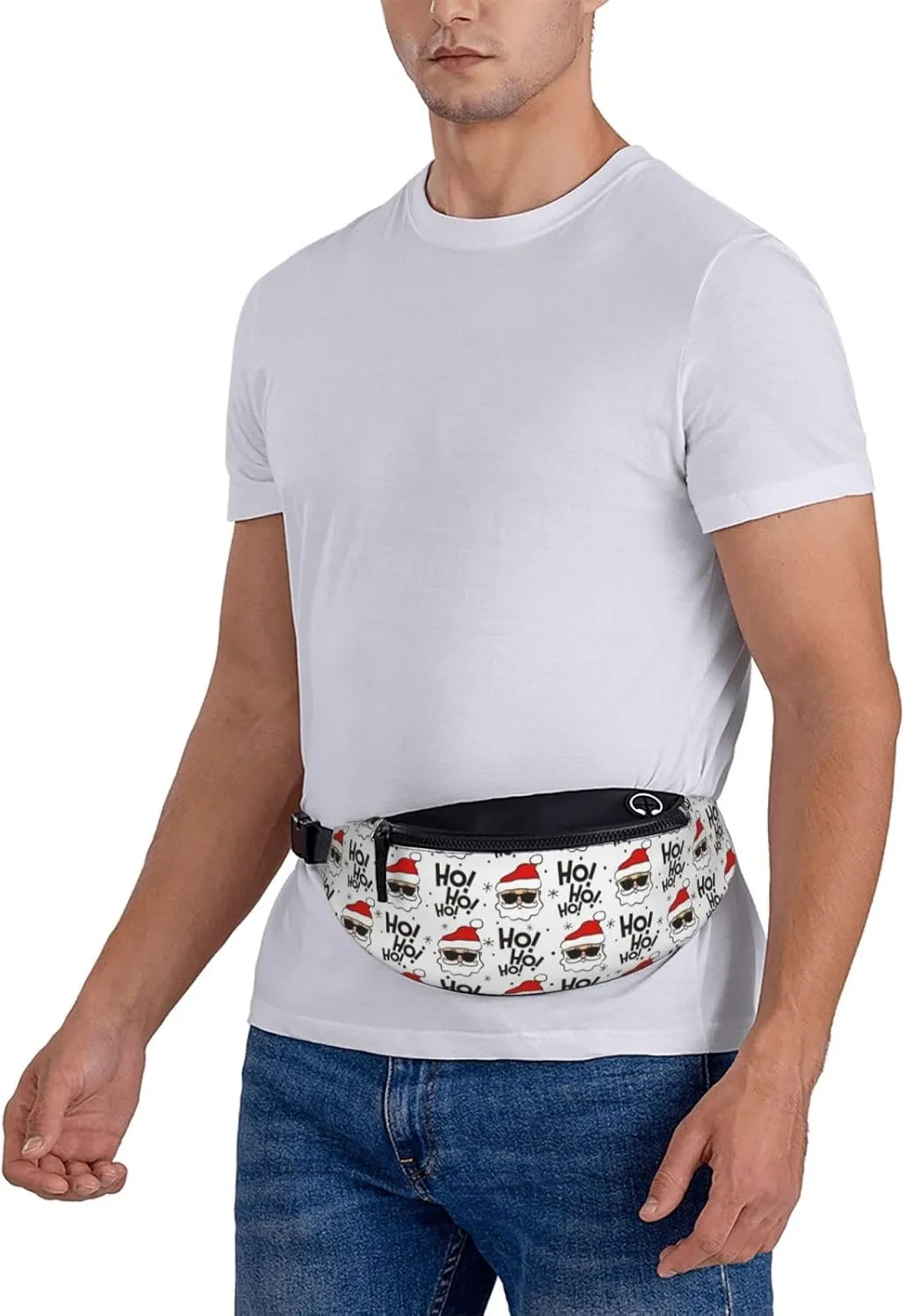 Funny Christmas Santa Claus Fanny Pack Crossbody Waist Bag Pack for Men Women. Belt Bag for Travel Walking Running Hiking Fishing.