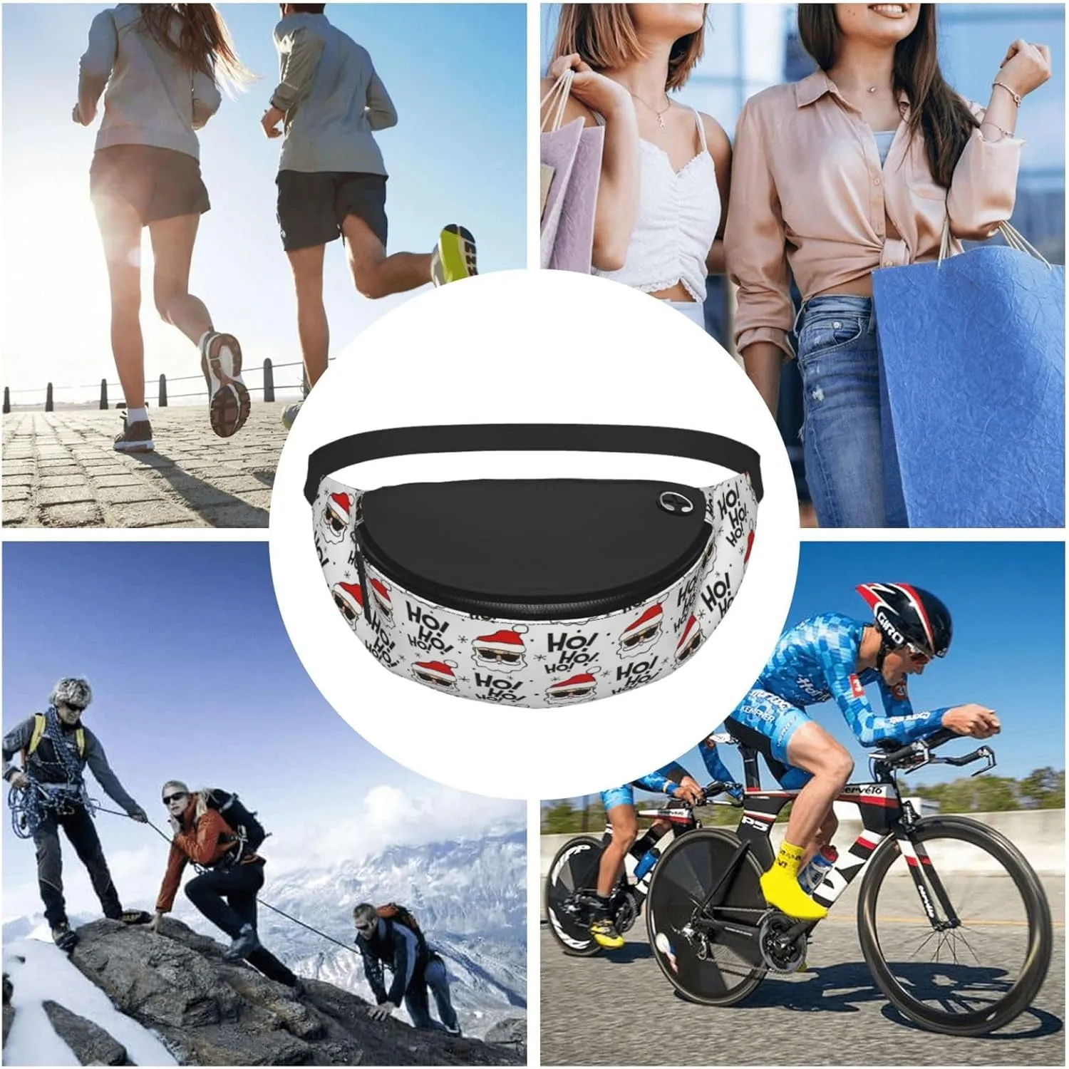 Funny Christmas Santa Claus Fanny Pack Crossbody Waist Bag Pack for Men Women. Belt Bag for Travel Walking Running Hiking Fishing.