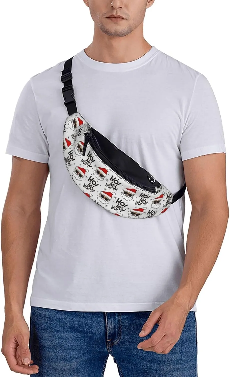 Funny Christmas Santa Claus Fanny Pack Crossbody Waist Bag Pack for Men Women. Belt Bag for Travel Walking Running Hiking Fishing.