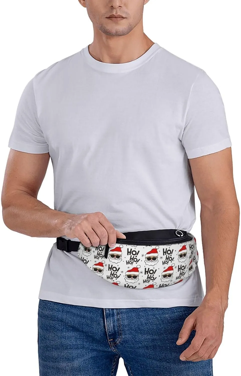 Funny Christmas Santa Claus Fanny Pack Crossbody Waist Bag Pack for Men Women. Belt Bag for Travel Walking Running Hiking Fishing.