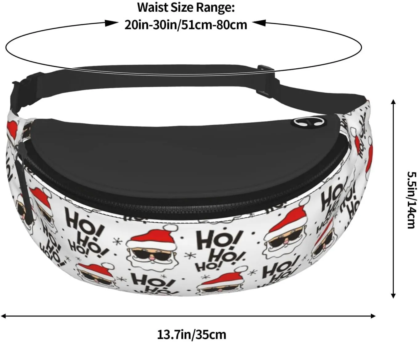 Funny Christmas Santa Claus Fanny Pack Crossbody Waist Bag Pack for Men Women. Belt Bag for Travel Walking Running Hiking Fishing.