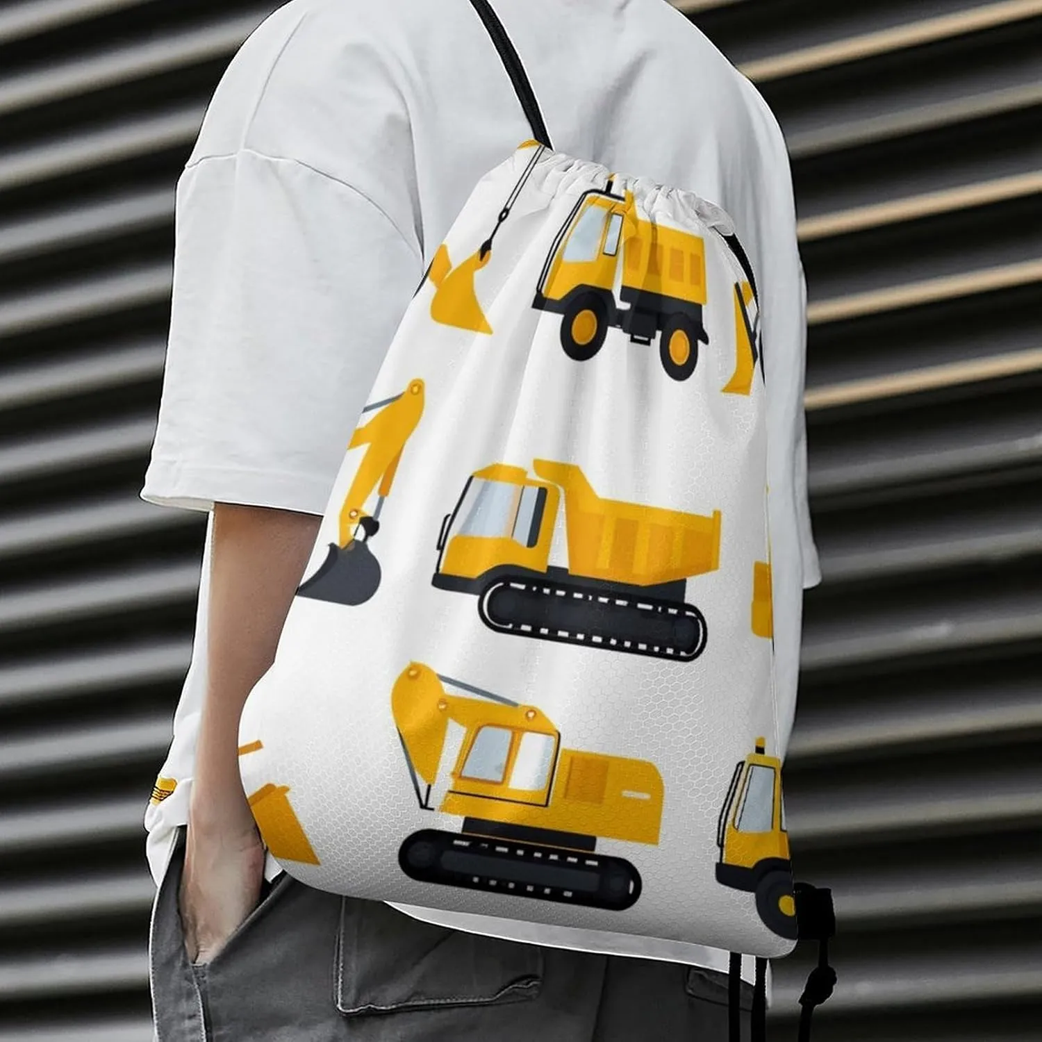 Funny Construction Equipment Forklifts Cranes Excavators Tractors Bulldozers Trucks Shoulder Bag, Adults Durable Lightweight Crossbody Bag, Large Capacity Storage Pouch Drawstring Bags for Travel