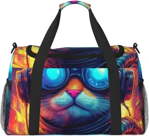 Futuristic Cat Warrior Travel Duffel Bag Tote Bag Sports Gym Bag For Women And Men