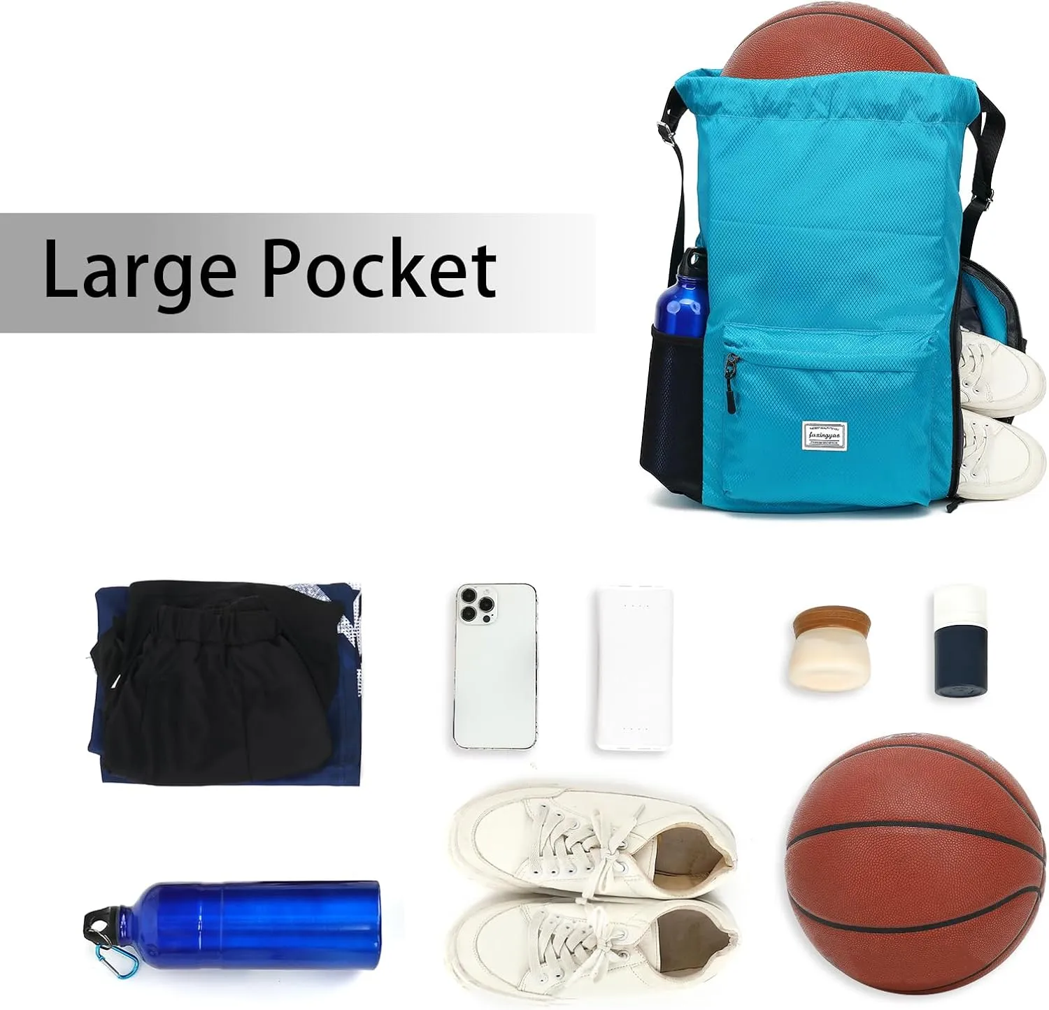 FUXINGYAO Drawstring Backpack Sports Gym Bag with Shoes Compartment, String Backpack Cinch for Women Men (light blue)