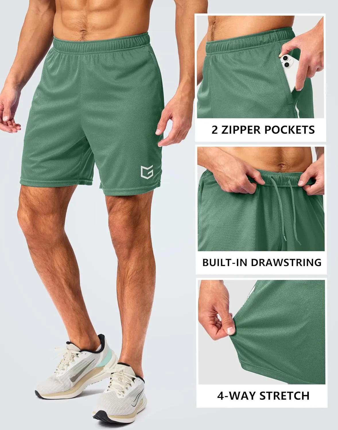 G Gradual Men's Gym Shorts 5"/7"/10" with Zipper Pockets Basketball Athletic Mesh Quick Dry Shorts for Workout Running Tennis