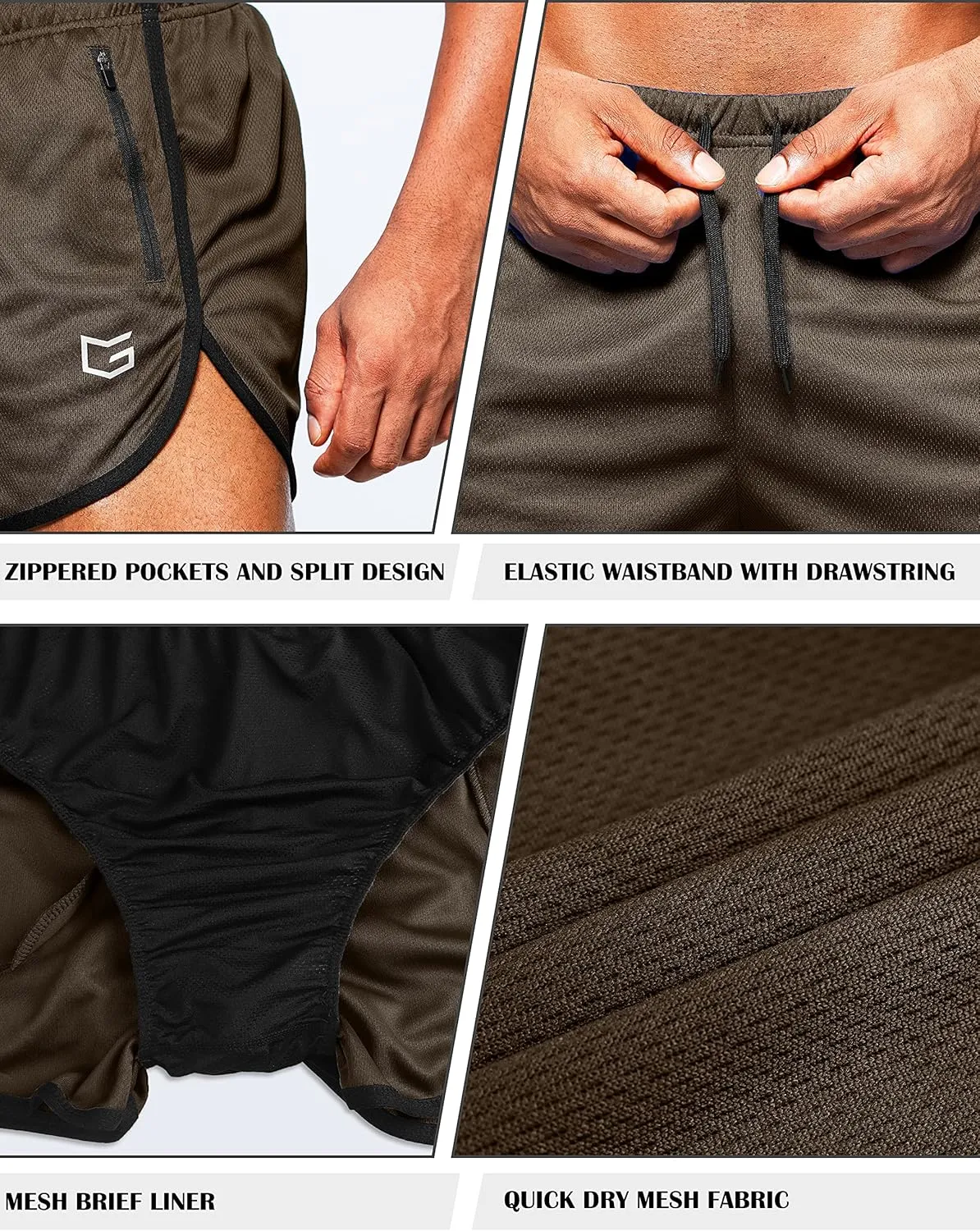 G Gradual Men's Running Shorts 3 Inch Quick Dry Gym Athletic Jogging Shorts with Zipper Pockets