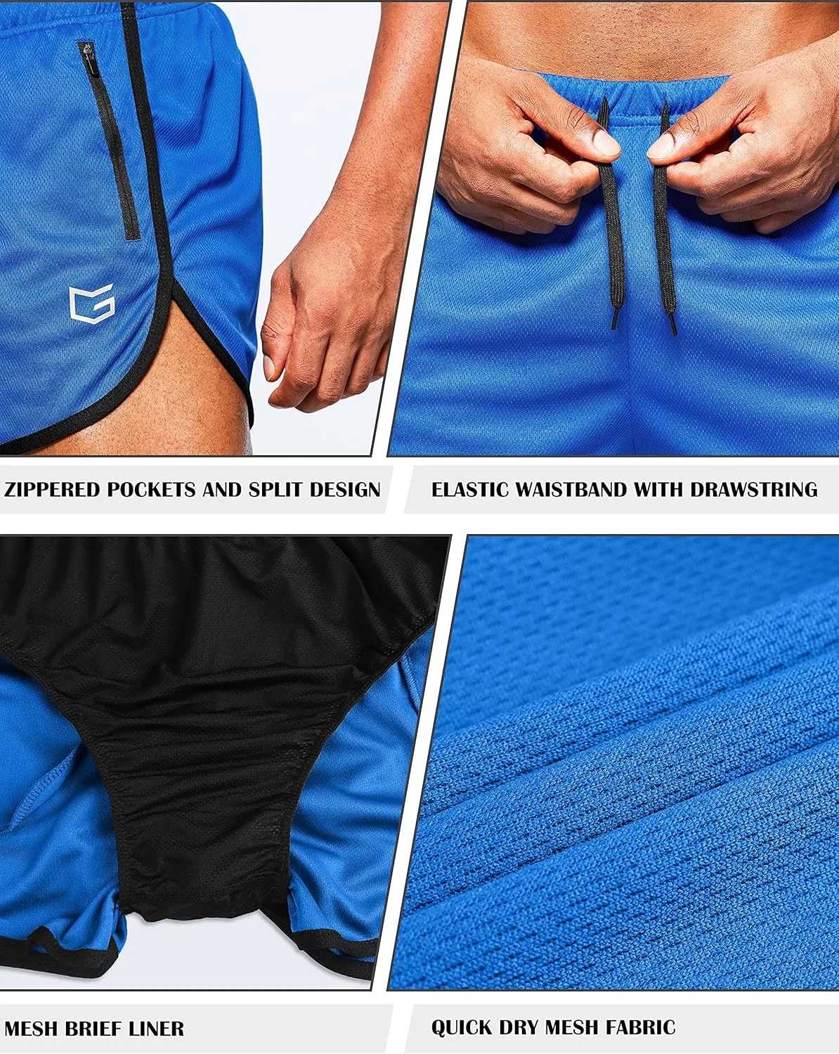 G Gradual Men's Running Shorts 3 Inch Quick Dry Gym Athletic Jogging Shorts with Zipper Pockets