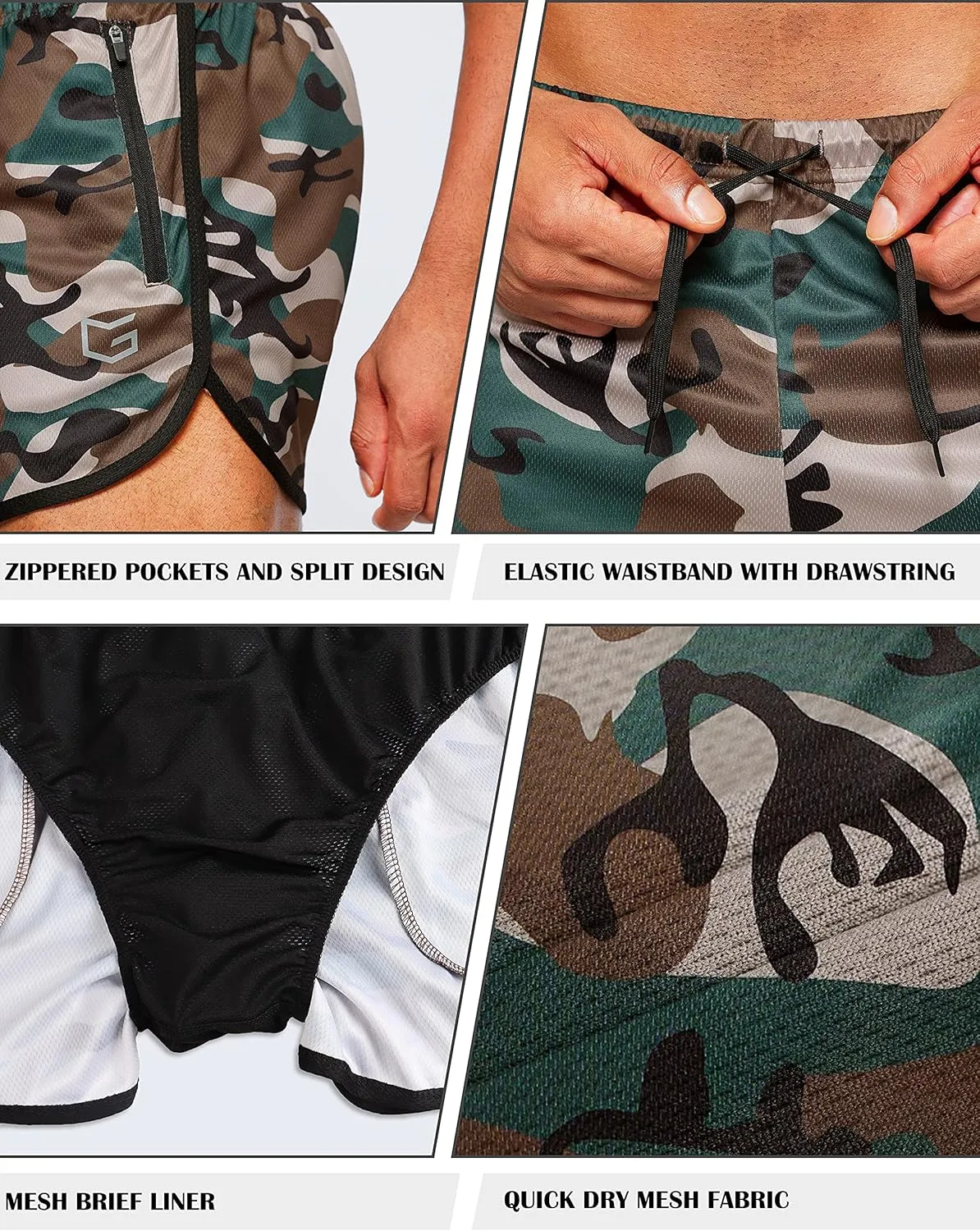 G Gradual Men's Running Shorts 3 Inch Quick Dry Gym Athletic Jogging Shorts with Zipper Pockets