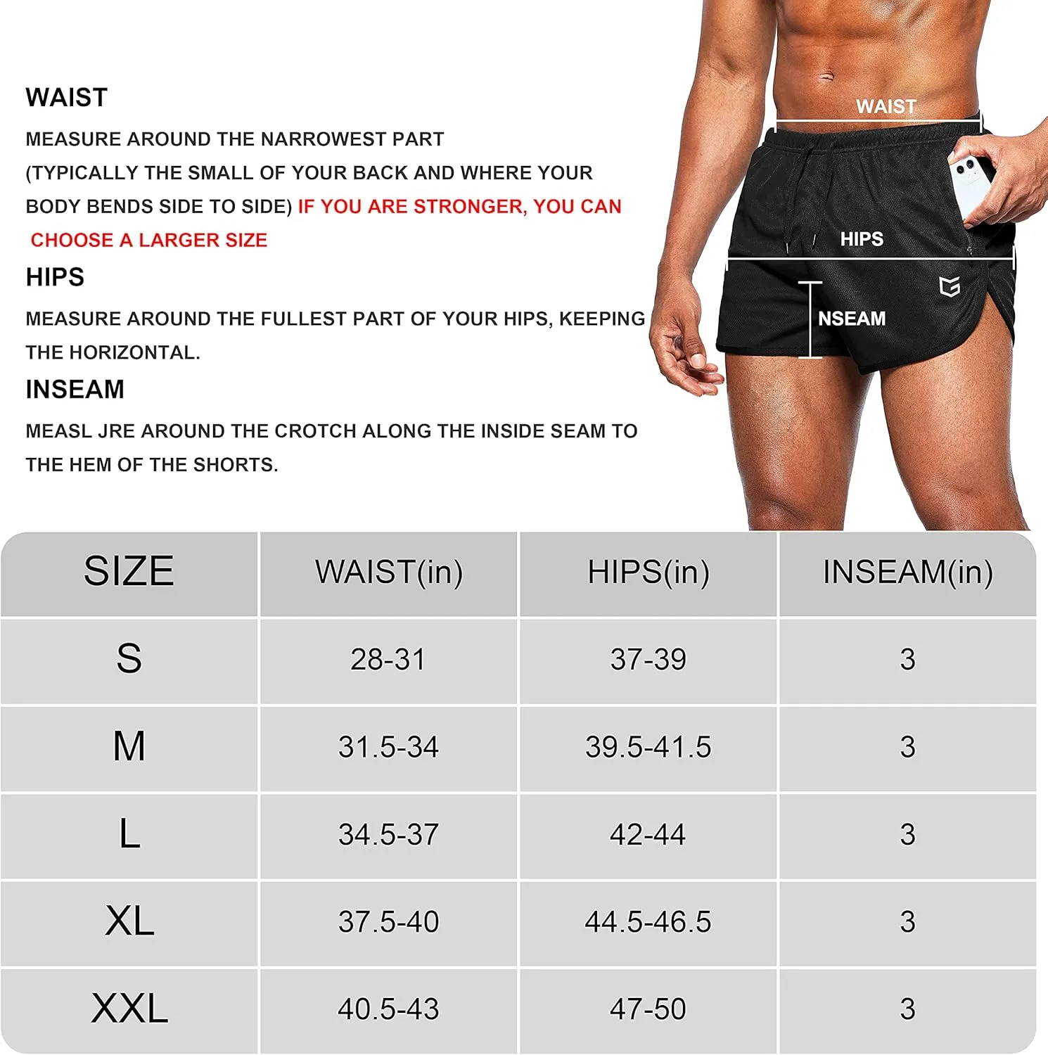 G Gradual Men's Running Shorts 3 Inch Quick Dry Gym Athletic Jogging Shorts with Zipper Pockets
