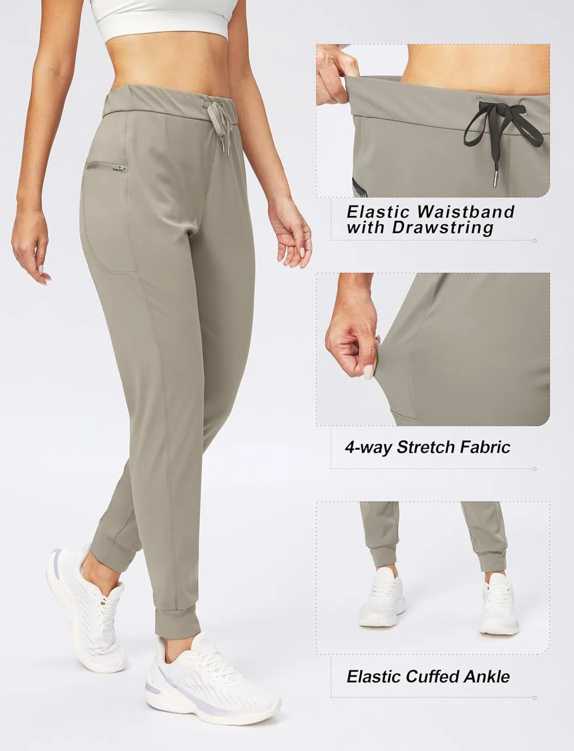 G Gradual Women's Joggers Pants with Zipper Pockets Stretch Tapered Athletic Joggers for Women Lounge, Jogging, Workout