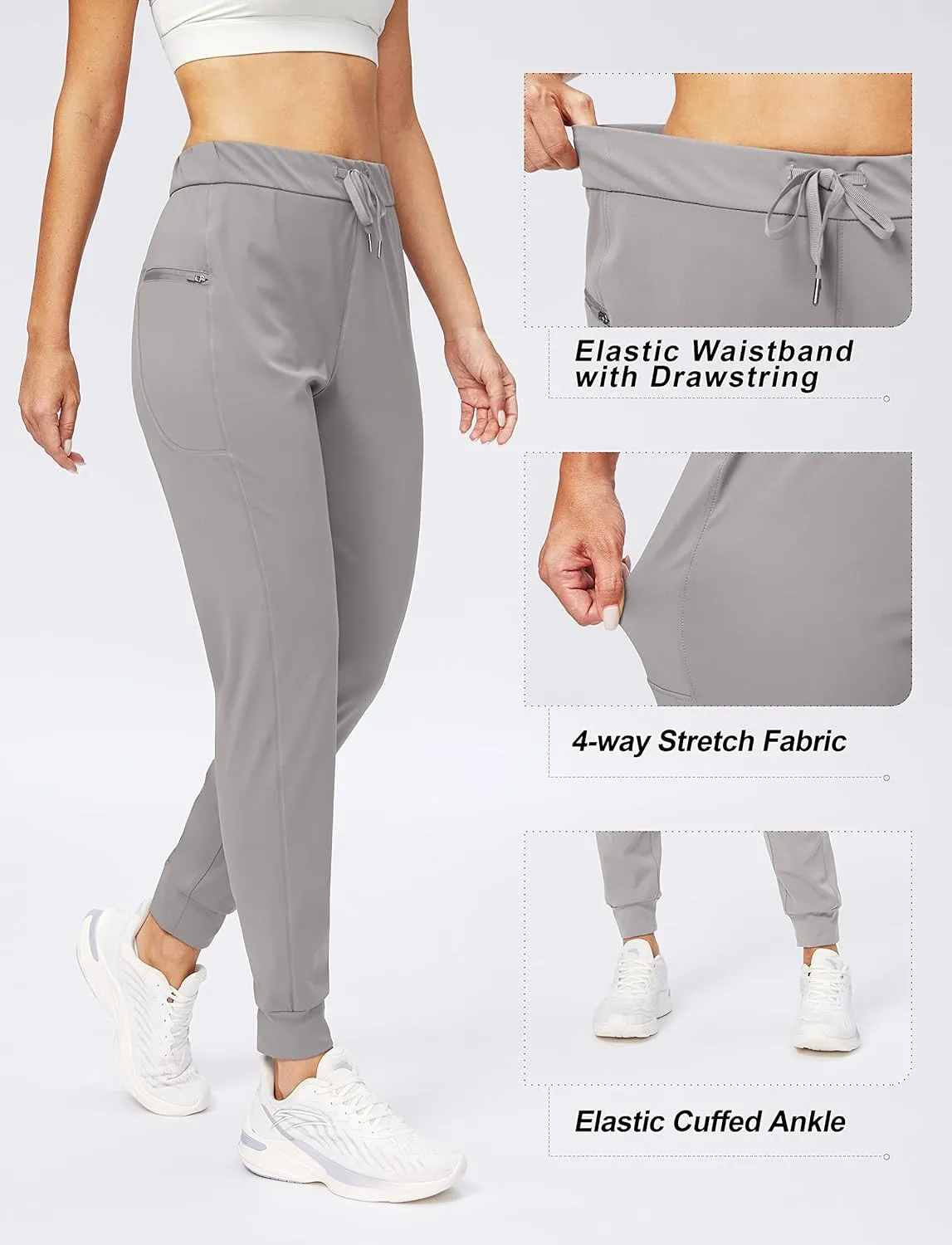 G Gradual Women's Joggers Pants with Zipper Pockets Stretch Tapered Athletic Joggers for Women Lounge, Jogging, Workout