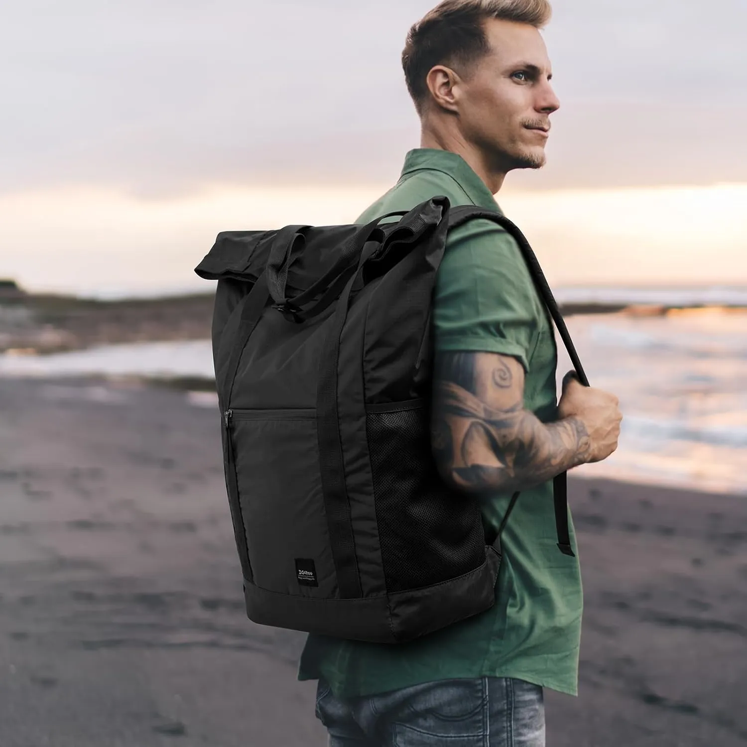 G4Free 40L Packable Backpack Waterproof Tote Bag Convertible Large Lightweight Hiking Backpack Travel Casual Daypack for Maen Women(Black)