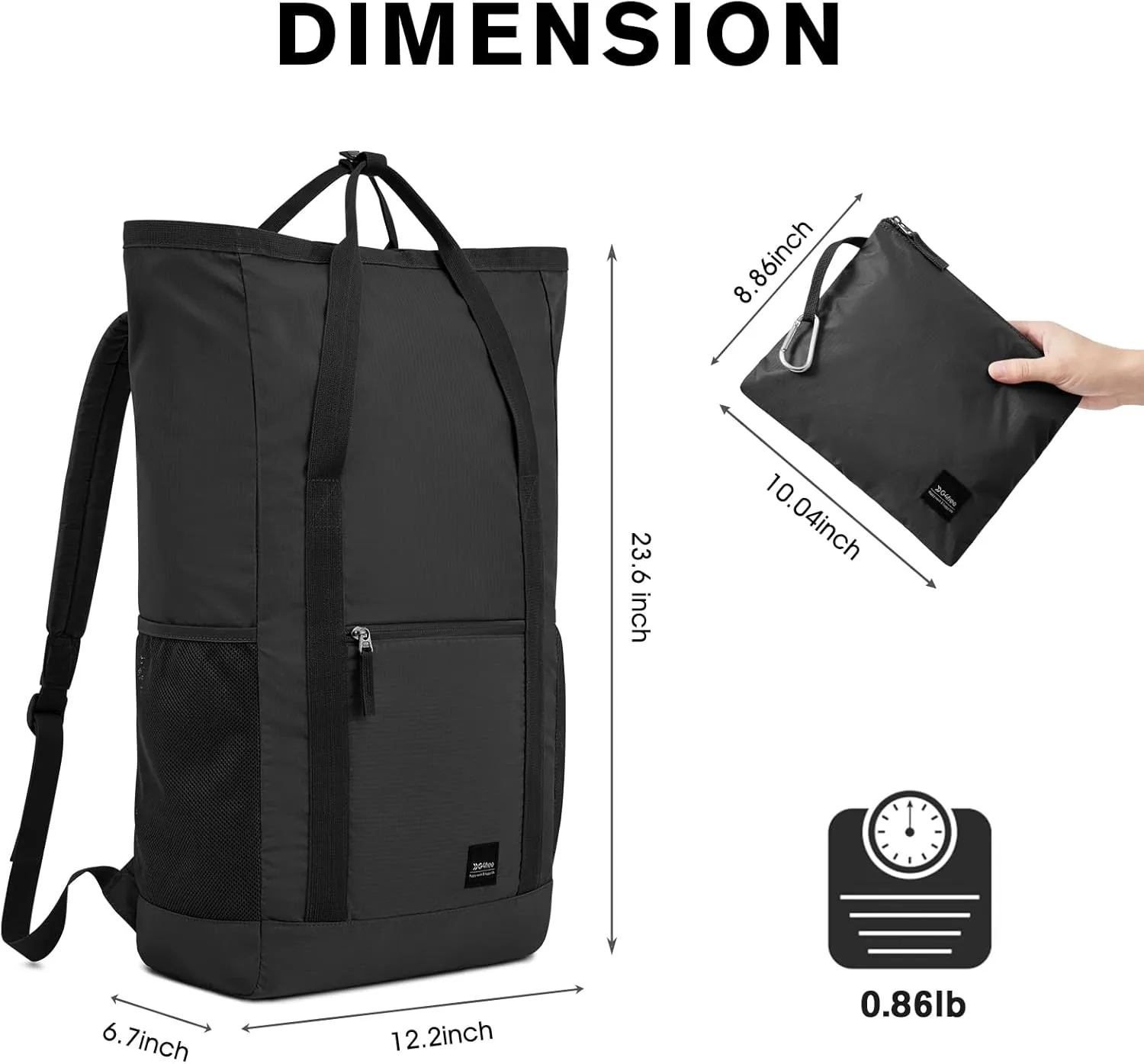G4Free 40L Packable Backpack Waterproof Tote Bag Convertible Large Lightweight Hiking Backpack Travel Casual Daypack for Maen Women(Black)