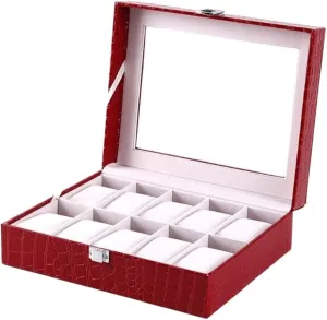 GaRcan Watch Case Watch Storage Box Red Crocodile Pattern PU Leather Watch Box Clear Top Metal Buckle Watches Storage Case Watch Box, 25.5 * 20.5 * 8cm