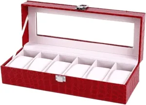 GaRcan Watch Case Watch Storage Box Red Crocodile Pattern PU Leather Watch Box Clear Top Metal Buckle Watches Storage Case Watch Box, 30.3 * 11.5 * 8cm