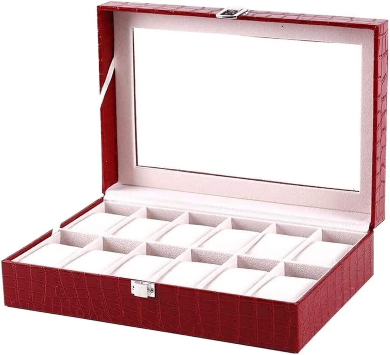 GaRcan Watch Case Watch Storage Box Red Crocodile Pattern PU Leather Watch Box Clear Top Metal Buckle Watches Storage Case Watch Box, 30.3 * 20.5 * 8cm