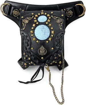 Gear Duke Victorian Retro Shoulder Waist Bags Steampunk Gothic PU Leather Fanny Bag for Steampunk Cosplay (One_Size, Black)