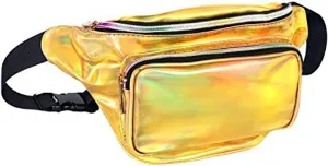 Geestock Fanny Packs for Women holographic Bags, Rave PVC Waterproof Reflective Belt Bag, Fashion Waist Bag with Adjustable Belt, Silver, Pink, Black Glitter Fanny Pack for Swimming Running