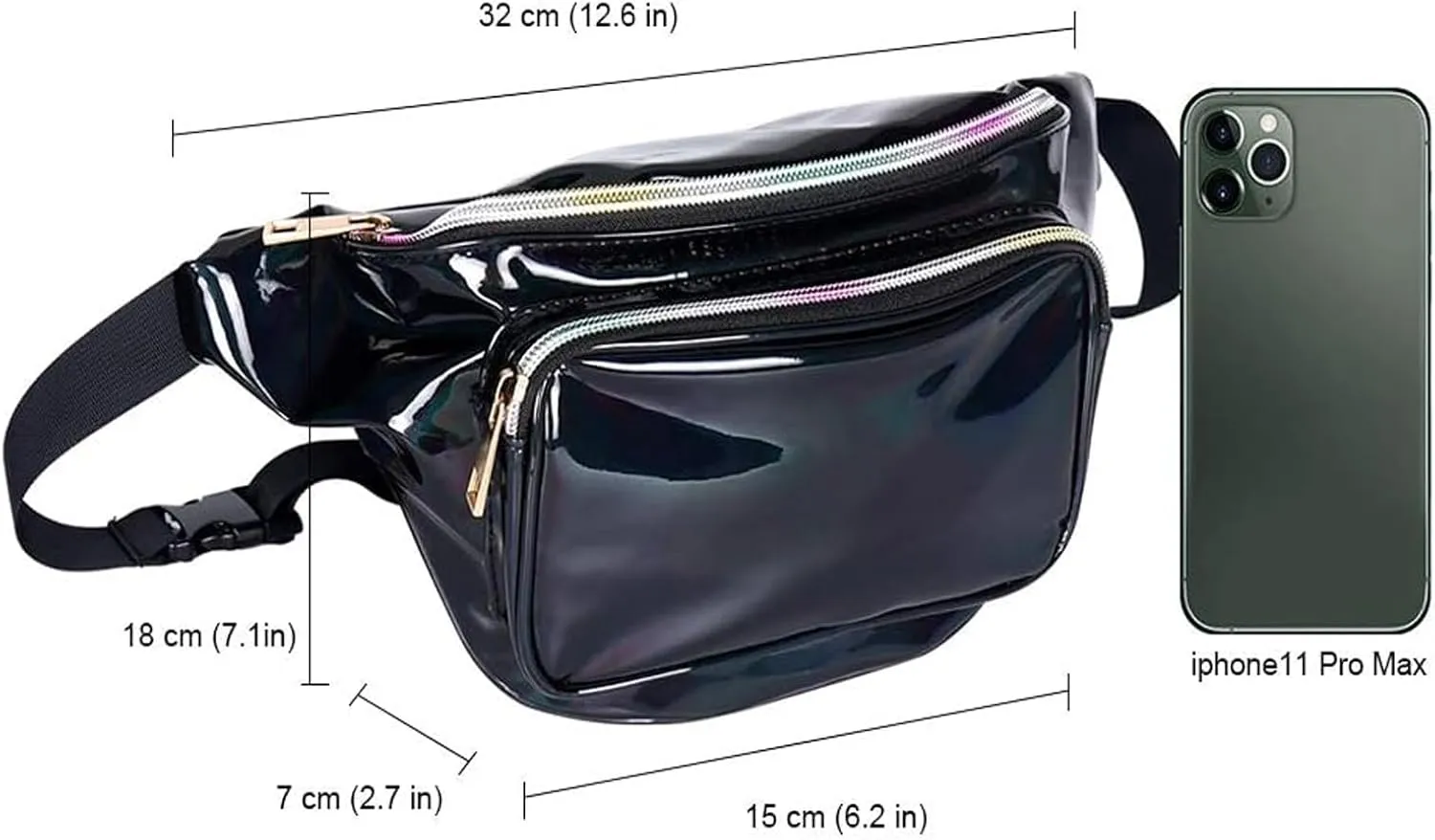 Geestock Fanny Packs for Women holographic Bags, Rave PVC Waterproof Reflective Belt Bag, Fashion Waist Bag with Adjustable Belt, Silver, Pink, Black Glitter Fanny Pack for Swimming Running