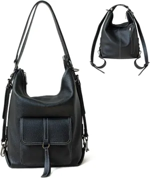Genuine Leather Backpack Purse for Women Large Capacity, Anti-Theft Travel Backpack Leather Convertible Shoulder Bag with 2 Adjustable Straps