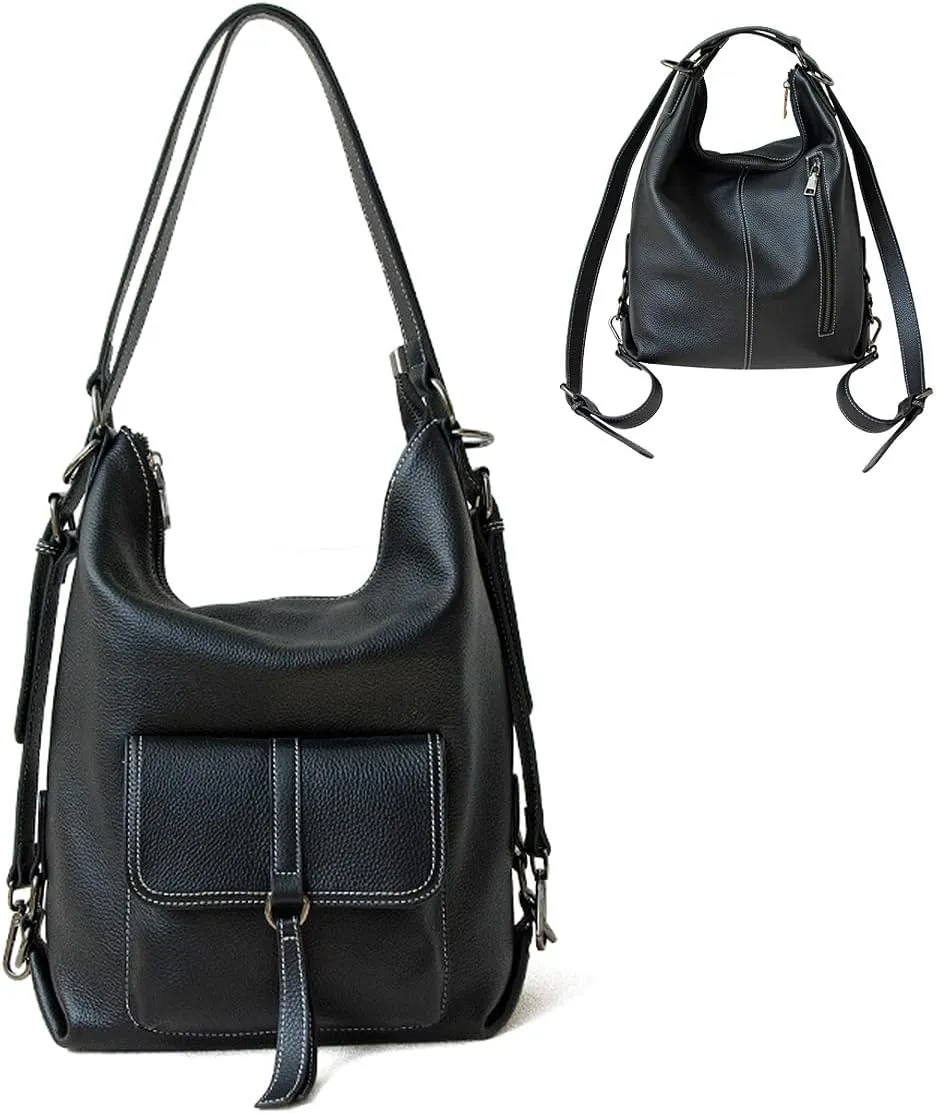 Genuine Leather Backpack Purse for Women Large Capacity, Anti-Theft Travel Backpack Leather Convertible Shoulder Bag with 2 Adjustable Straps