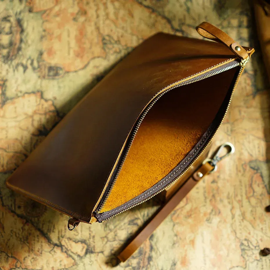 Genuine Leather Briefcase Business Luxury Laptop Sleeve Case Bag Fashion Wallet Tablet for iPad Protect Cover Pouch 11*7 inches