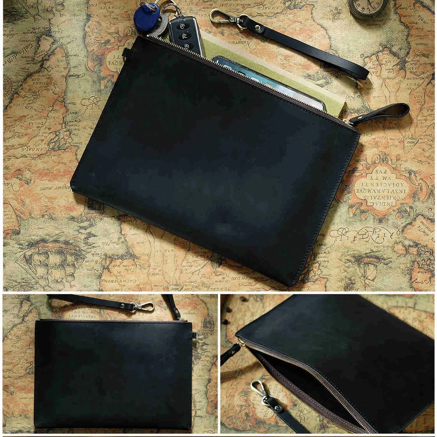 Genuine Leather Briefcase Business Luxury Laptop Sleeve Case Bag Fashion Wallet Tablet for iPad Protect Cover Pouch 11*7 inches