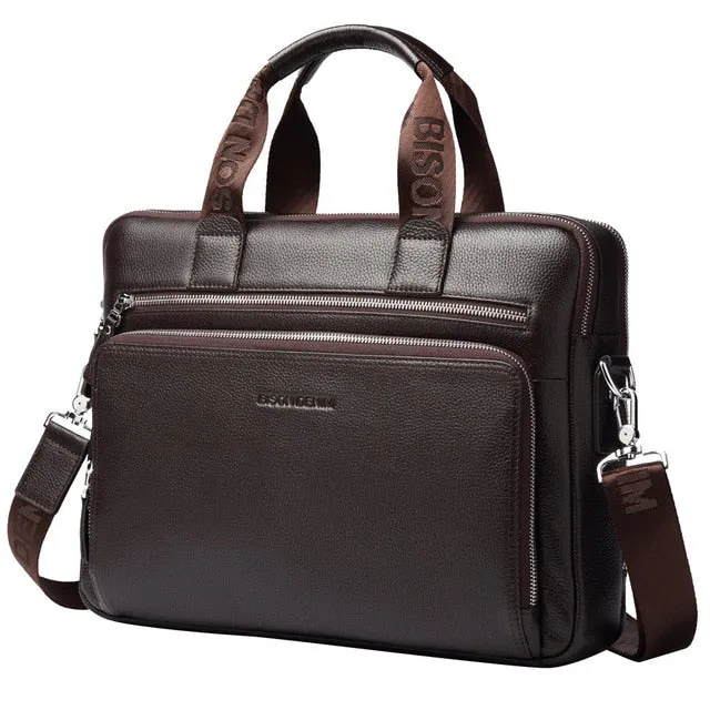 Genuine leather Briefcases 14" Laptop Handbag Men's