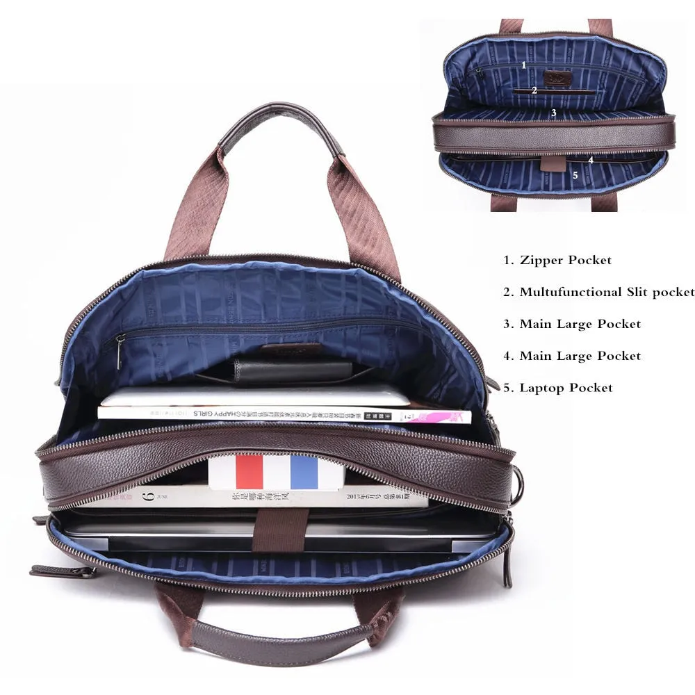 Genuine leather Briefcases 14" Laptop Handbag Men's