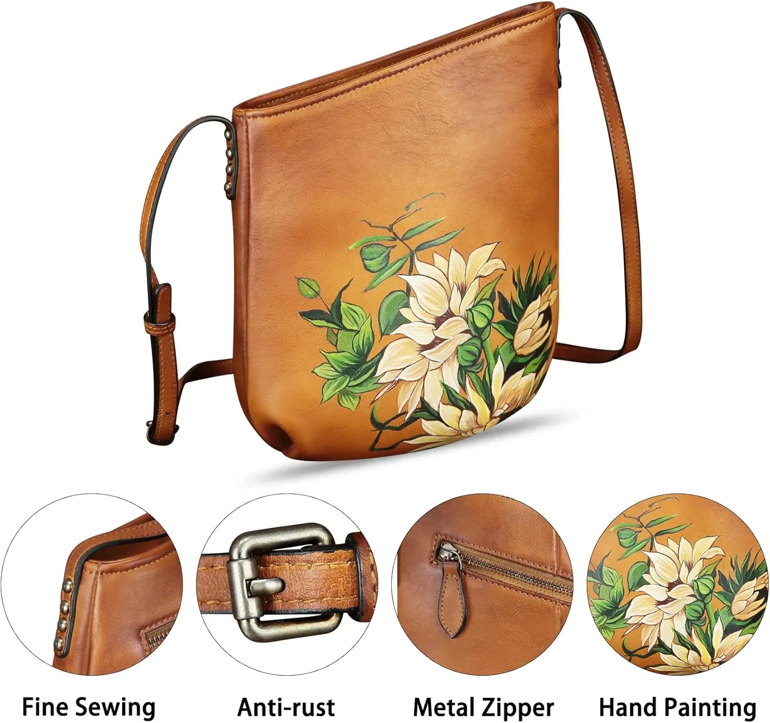 Genuine Leather Crossbody Bag for Women Hand Painted Leather Handmade Crossbody Satchel Purse Handbag