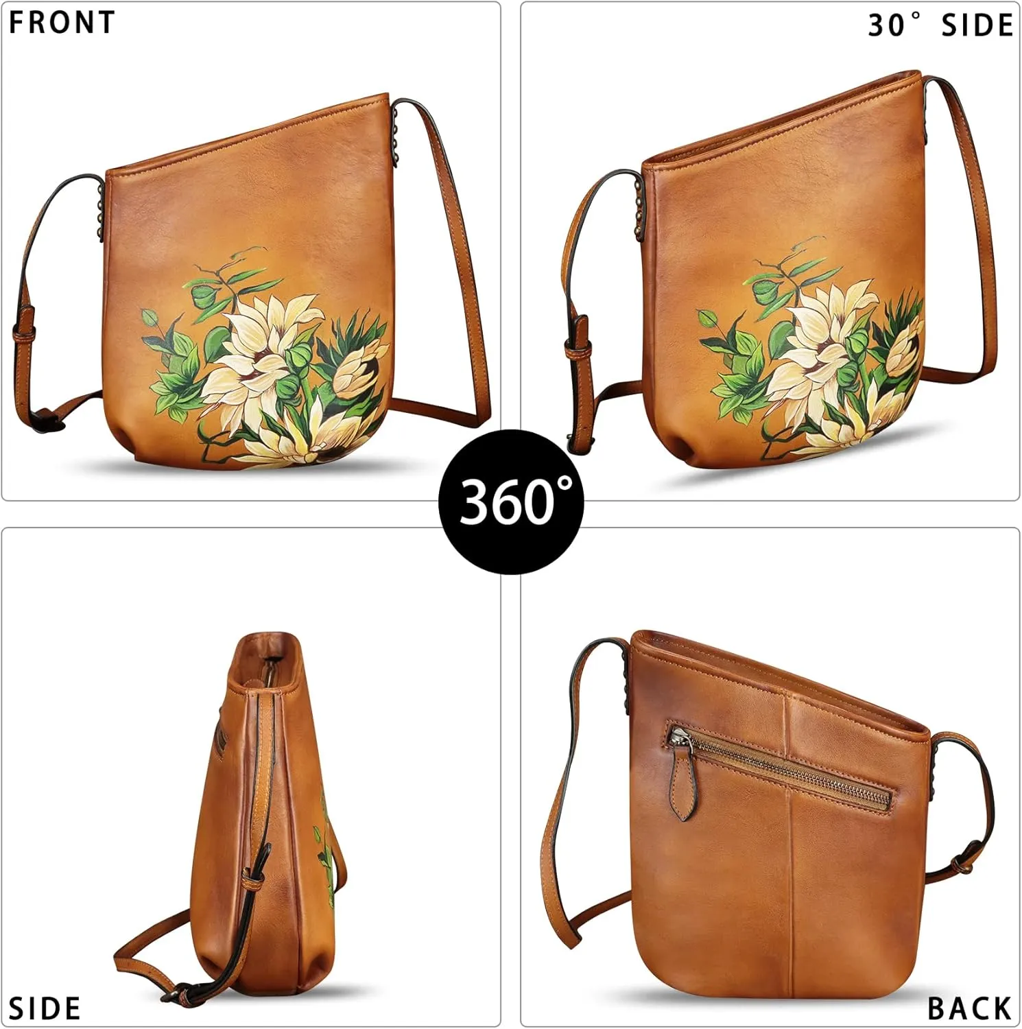 Genuine Leather Crossbody Bag for Women Hand Painted Leather Handmade Crossbody Satchel Purse Handbag