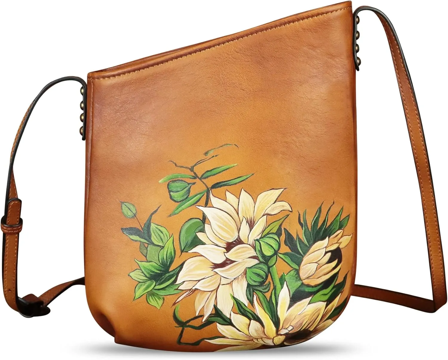 Genuine Leather Crossbody Bag for Women Hand Painted Leather Handmade Crossbody Satchel Purse Handbag
