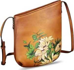 Genuine Leather Crossbody Bag for Women Hand Painted Leather Handmade Crossbody Satchel Purse Handbag