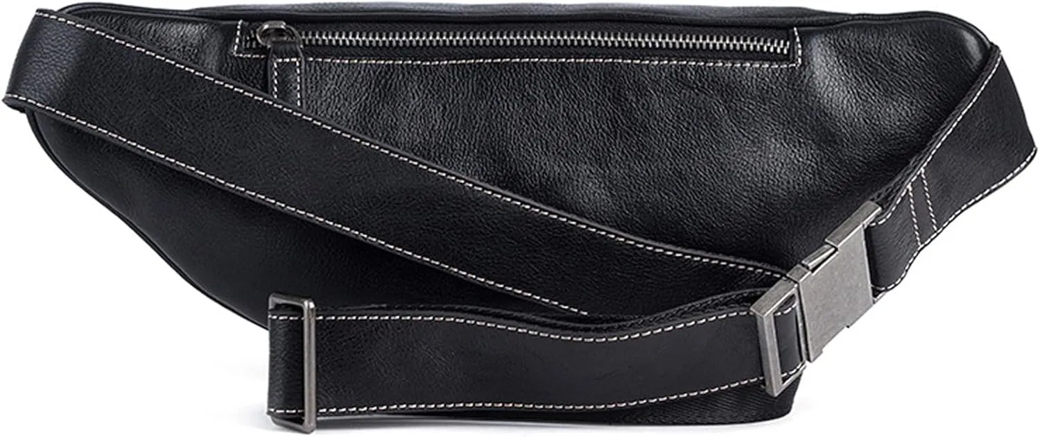 Genuine Leather Fanny Pack Waist Bag for Men Women Hip Bum Bag Travel Pouch Sling Bag Crossbody Chest Bags Shoulder Daypack Multiple Pockets Waist Pack Black