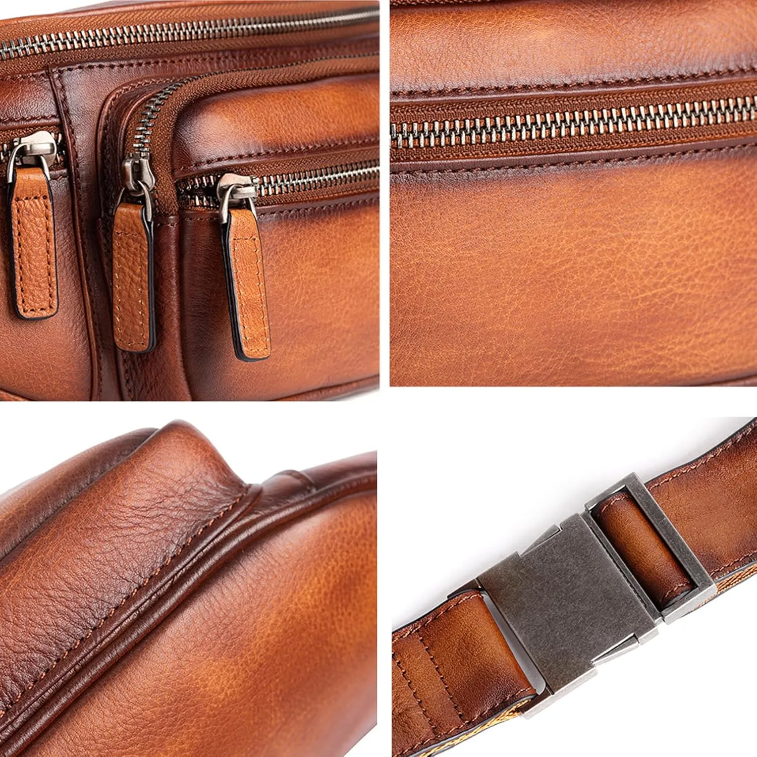 Genuine Leather Fanny Pack Waist Bag for Men Women Hip Bum Bag Travel Pouch Sling Bag Crossbody Chest Bags Shoulder Daypack Multiple Pockets Waist Pack Black