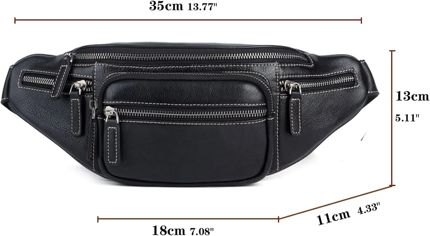 Genuine Leather Fanny Pack Waist Bag for Men Women Hip Bum Bag Travel Pouch Sling Bag Crossbody Chest Bags Shoulder Daypack Multiple Pockets Waist Pack Black