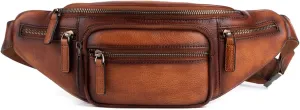 Genuine Leather Fanny Pack Waist Bag for Men Women Hip Bum Bag Travel Pouch Sling Bag Crossbody Chest Bags Shoulder Daypack Multiple Pockets Waist Pack Brown