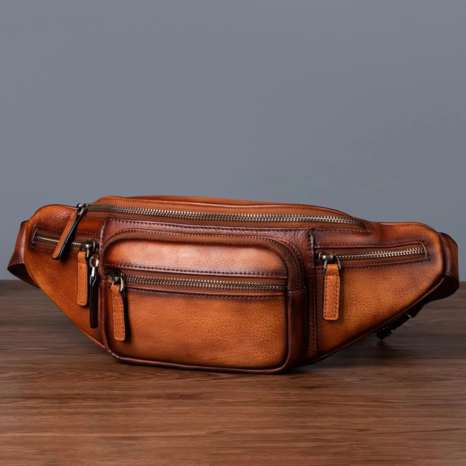 Genuine Leather Fanny Pack Waist Bag for Men Women Hip Bum Bag Travel Pouch Sling Bag Crossbody Chest Bags Shoulder Daypack Multiple Pockets Waist Pack Brown