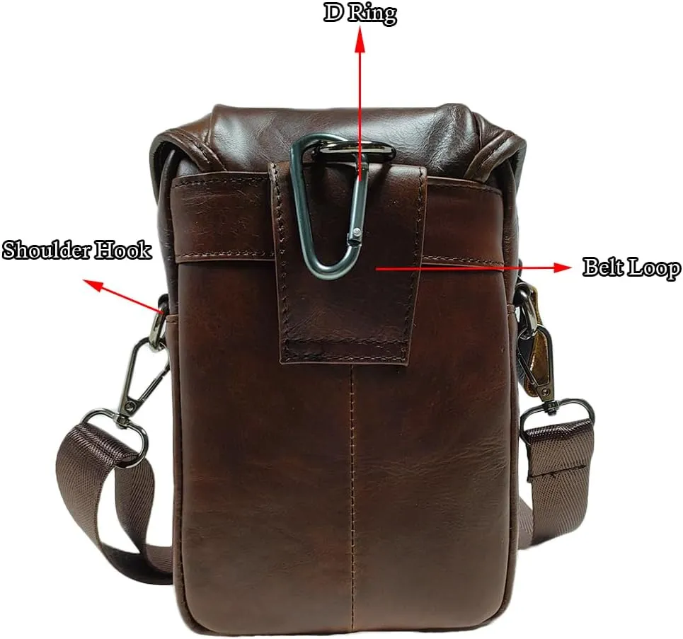 Genuine Leather Formal Waist Bag with Belt Loop for Men Small Shoulder Crossbody Pouch for Travel Outdoor Coffee
