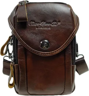 Genuine Leather Formal Waist Bag with Belt Loop for Men Small Shoulder Crossbody Pouch for Travel Outdoor Coffee