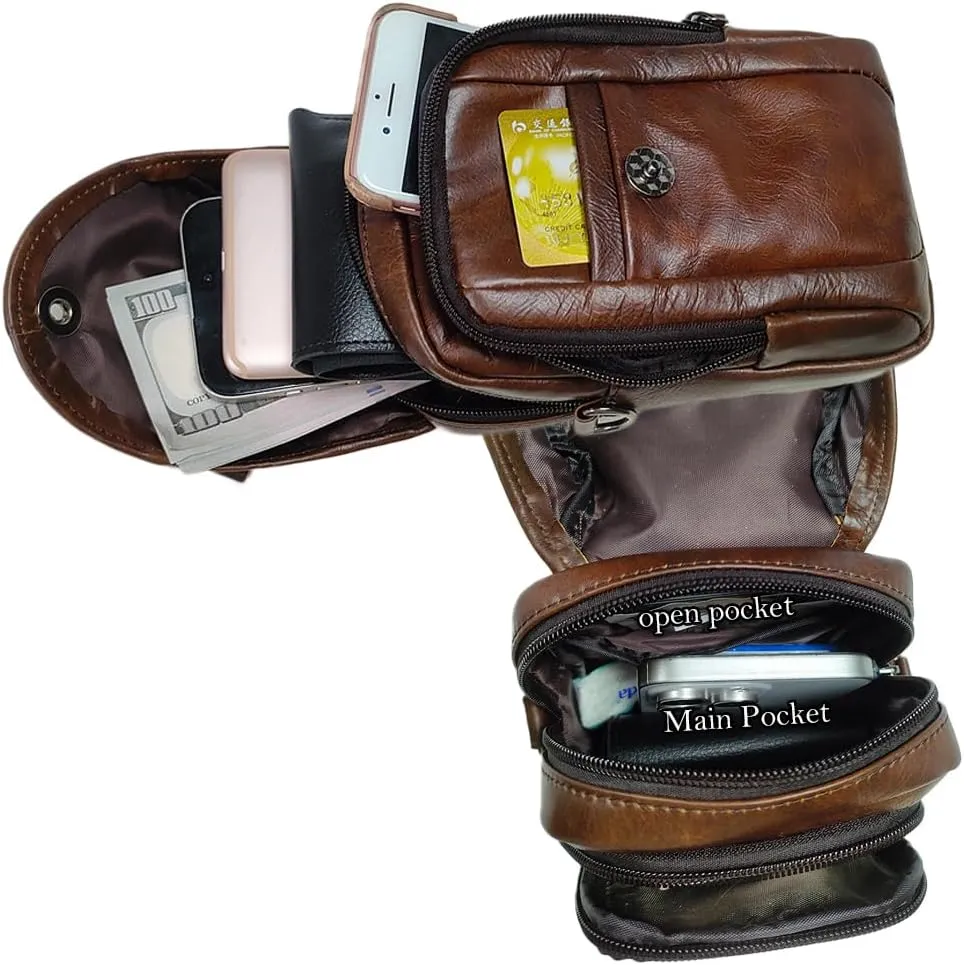 Genuine Leather Formal Waist Bag with Belt Loop for Men Small Shoulder Crossbody Pouch for Travel Outdoor Coffee