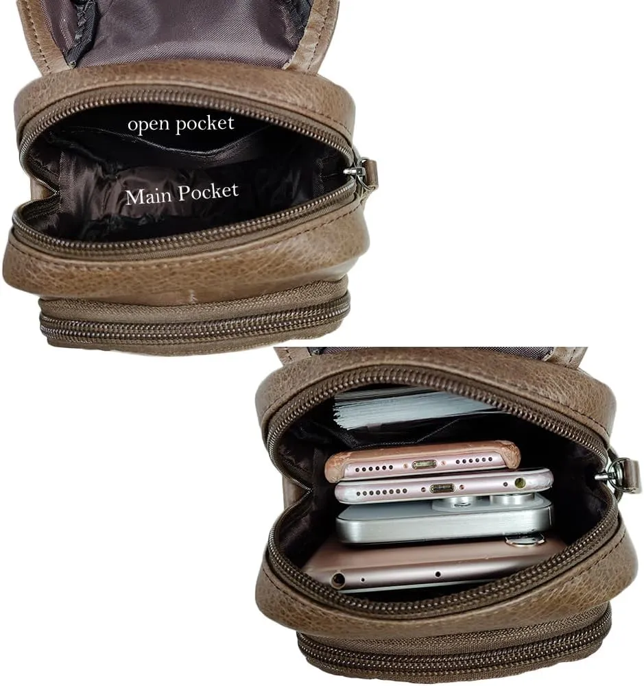 Genuine Leather Formal Waist Bag with Belt Loop for Men Small Shoulder Crossbody Pouch for Travel Outdoor Light Coffee