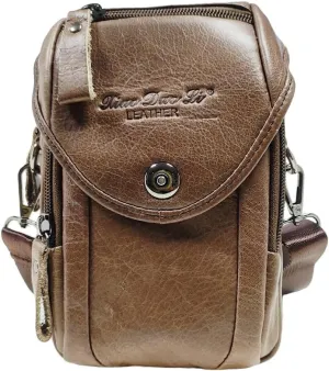 Genuine Leather Formal Waist Bag with Belt Loop for Men Small Shoulder Crossbody Pouch for Travel Outdoor Light Coffee