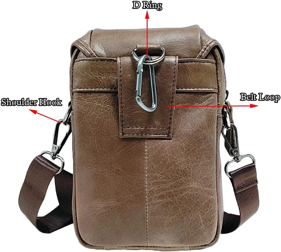 Genuine Leather Formal Waist Bag with Belt Loop for Men Small Shoulder Crossbody Pouch for Travel Outdoor Light Coffee