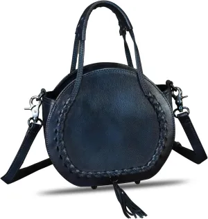 Genuine Leather Handbag for Women Crossbody Bag Small Purses Round Satchel Handmade Shoulder Bag Circle Pouch